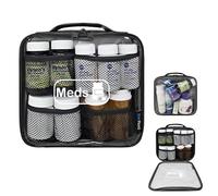 StarPlus2 Medium Travel Pill Bottle Organizer, Clear Medicine Bag, 2 Zipper Compartments with Divider and Mesh Pockets, Easy View of Medications, Medical Supplies, and Toiletries, Soft PVC - Black