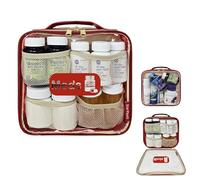 StarPlus2 Medium Travel Pill Bottle Organizer, Clear Medicine Bag, 2 Zipper Compartments with Divider and Mesh Pockets, Easy View of Medications, Medical Supplies, and Toiletries, PVC - Red