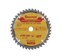 Starrett 184mm TCT Circular Saw Blade for Wood, 40-Tooth, 16/20mm Bore