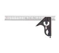 Starrett C33MH-300 Forged, Hardened Steel Square Head With Satin Chrome Blade Combination Square, Smooth Black Enamel Finish, 300 mm Size
