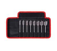 Starrett Flat Wood Drill Bit Kit - 8 Piece KFWDK08 High Speed Steel HSS 1/4 Inch Hex Shank Spade Drill Bits Set - Woodworking Hole Cutter Tool