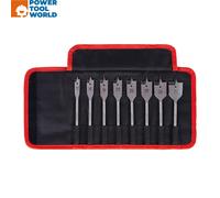 Starrett Flat Wood Drill Bit Kit - 8 Piece KFWDK08 High Speed Steel HSS 1/4 Inch Hex Shank Spade Drill Bits Set - Woodworking Hole Cutter Tool