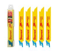 Starrett Metal Cutting Reciprocating Saw Blade - 5 Pieces B618-5 150 mm/6" Inch 18 TPI Unified Shank Straight Cut Bi-Metal - Compatible with Bosch Dewalt Makita & Many Others, Yellow