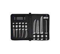 Starrett Professional Butchers Knife Set - 11 Pieces Stainless Steel White Ergonomic Handles Kitchen Chef Knife - Includes Boning Skinning Steak Knives Protector Stone