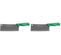 Starrett Professional Stainless Steel Chefs Kitchen Cleaver Knives - Wide Rectangular Profile - 8-inch (200mm) - Green Handle (Pack of 2)