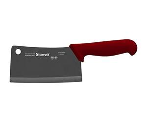 Starrett Professional Stainless Steel Chefs Kitchen Cleaver Knives - Wide Rectangular Profile - 8-inch (200mm) - Red Handle