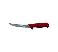 Starrett Professional Stainless Steel Kitchen Boning Knife - Narrow Curved Profile - 6-inch (150mm) - Red Handle