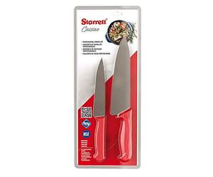 Starrett Stainless Steel Professional Kitchen Chef Knife Set - 1 x 6-inch & 1 x 8-inch Knives - Red Handle