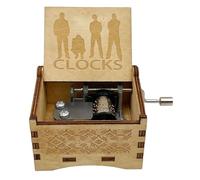 STARRUM Vintage Wooden Clocks Music Box Hands Crank Laser Design Musical Box for Men Women Birthday Christmas gifts (Clocks)