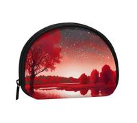 Starry Aky Red Landscape Prints Coin Purse Shell Mini Pouch Wallet Change Bag for Women Girls Kids