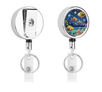Starry and Fish Badge Reel Retractable Stainless Steel Badge Clip with Lanyard Cute Badges Reel Holder Heavy-Duty Nurse Doctor Name Tag Badges Clip for Work
