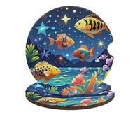 Starry and Fish Car Cup Holder Coasters 2-Pack Absorbent Wood & Cork Coasters for Car Cup Holders, Festive Car Accessories for Women & Men