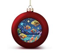 Starry and Fish Christmas Ball Ornaments - Red Shatterproof Plastic Vintage Rustic Xmas Tree Decorations Pendant for Family Holiday Wedding Party Xmas Hanging Decoration