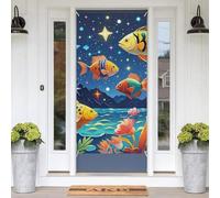 Starry And Fish Door Banners for Front Doors, Spring Summer Decorative Door Cover Welcome Porch Banner Decoration Hanging Wall Background for Party Supplies Indoor Outdoor Home Decor