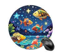 Starry and Fish Mouse Pad Round Laptop Mouse Mat Cute Computer Mousepad Keyboard Pad Non-Slip Desk Pads for Gaming Office Work Home