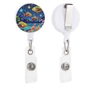 Starry and Fish Retractable Badge Reel - Personalized ID Name Badge Holder with Lanyard Cute Badges Reel Holder Round Nurse Doctor Name Tag Badges Clip for Work