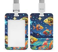 Starry and Fish Retractable ID Badge Holder with Lanyard - Vertical Badge Reel,Keychain Clip,Name Tag Id Card Holder Protector for Nurse Officer Teacher Security Staff Women Men