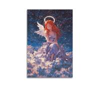 Starry Angel Wall Art, Glowing Print, Fantasy Poster, Heavenly Canvas Picture Artistic Wall Mural Modern Hanging Decor Poster12x18inch(30x45cm)