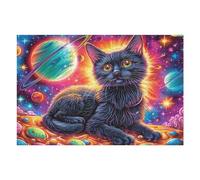 Starry Black Cat 1000-piece Jigsaw Puzzle Set Starry Planet Glow Family Puzzle Lovers Brain Training Indoor Game Family Game Night Summer Gift Durable Board 1000 PCS