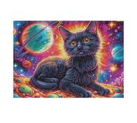 Starry Black Cat 300 Piece Pack DIY Jigsaw Puzzle Starry Planet Glow Collectors Cognitive Development Educational Decorative Puzzle Gifts for Adults Recycled Cardboard 300 PCS