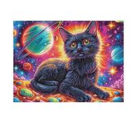 Starry Black Cat 500 Piece Pack DIY Jigsaw Puzzle Starry Planet Glow Collectors Cognitive Development Educational Decorative Puzzle Gifts for Adults Recycled Cardboard 500 PCS