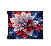 Starry Blossom Cosmetic Bag, Red White and Blue Fantasy Floral Travel Makeup Pouch for Women, Portable Zipper Skincare Organizer, Spring Gift Toiletry Bag, Red White and Blue, 7x9 Inch, Blossom