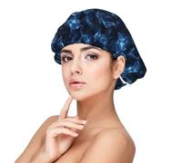 Starry Blue Dolphins Print Satin Silk Bonnet for Sleeping Women, Adjustable Double Layer Satin Hair Bonnet Night Sleep Cap for Curly Hair