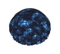 Starry Blue Dolphins Print Shower Caps for Women, Reusable Double Layers Elastic Band Long Hair Bath Caps for Shower