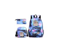 (Starry blue) Pusheen 3pcs Sets Backpack Mochila Kids Capacity Bags