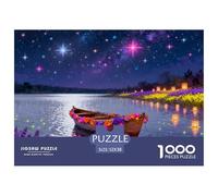 Starry Boat on The Lake Wooden Jigsaw Puzzle Waterproof 1000 Piece Puzzles for Adults Gifts Challenging And Brainteasing Educational Games