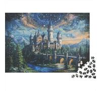 Starry Bridge Castle 1000 Piece Jigsaw Puzzle Night Castle View Thick Cardboard for People Improving Focus Home Decoration 52x38cm/1000pcs