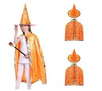 Starry Cape for Kids-Halloween Wizard,Witch Costume Accessory, Breathable Polyester Fabric, One Size Fits Most,Perfect for Parties, Dress-Up,Gifts (Orange color,2pcs)
