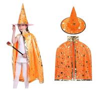 Starry Cape for Kids-Halloween Wizard,Witch Costume Accessory, Breathable Polyester Fabric, One Size Fits Most,Perfect for Parties, Dress-Up,Gifts (Orange color,1pc)