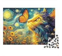 Starry Cat 1000 Piece Sturdy Cardboard Jigsaw Puzzle Set for Adults Pet Cat Puzzle Fun And Challenging Family Game Activity 52x38cm/1000pcs