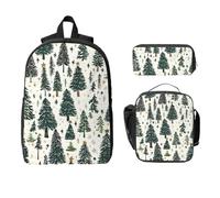 Starry Christmas Backpack Set for Girls Boys with Lunch Bag Pencil Case Forest Tree 3 Pieces School Bags Insulated Lunchbox Gifts for Women Men