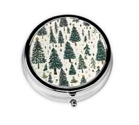 Starry Christmas Small Pill Box 3 Compartment Portable Pill Box for Purse Pocket Forest Tree Mini Medicine Organiser for Daily Vitamin Fish Oil Storage