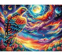 Starry Colorful Bald Eagle 500 Piece Complete DIY Jigsaw Puzzle Magical Cosmic Creatures Collectors Mind Relaxation Educational Decorative Puzzle Gifts for Adults Wooden Cardboard 500 PCS/52×38cm