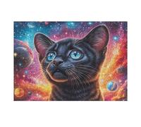 Starry Colorful Black Cat 300 Pieces Set Classic Jigsaw Puzzle Animal Pet Wildlife Couple Puzzle Partners Mind Relaxation Wall Decor Easter New Year Recycled Cardboard Material 300 PCS