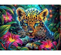 Starry Colorful Leopard 500 Piece Complete DIY Jigsaw Puzzle Dreamy Scenic Fauna Collectors Mind Relaxation Educational Decorative Puzzle Gifts for Adults Recycled Cardboard 500 PCS