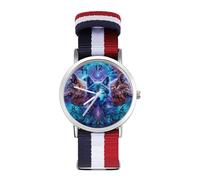 Starry Colorful Sky Galaxy Wolf Quartz Watches Arabic Numerals Wrist Watch with Adjustable Strap for Men Women