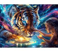 Starry Colorful Tiger 300 Piece Premium Jigsaw Puzzle Luminous Enchanted Beasts Adult Jigsaws Brain Training Hobby Home Decor Winter Gift Unique Shaped Eco Friendly Material 300 PCS/40x28cm