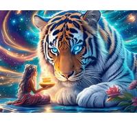 Starry Colorful White Tiger 300 Pc DIY Jigsaw Puzzle Animal Pet Puzzles for Adults Teens Hard Challenging Team Building Stress Reducing Autumn Sturdy Wooden Cardboard 300 PCS/40x28cm