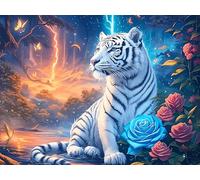 Starry Colorful White Tiger 300 Piece Complete DIY Jigsaw Puzzle Magical Cosmic Creatures Collectors Mind Relaxation Educational Decorative Puzzle Gifts for Adults Wooden Cardboard 300 PCS/40x28cm