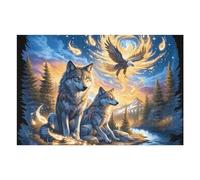 Starry Colorful Wolf 1000 Piece Jigsaw Puzzle for Adults Luminous Enchanted Beasts Evening Tea Companion Relaxing Ritual Interlocking Pieces for Tea Lovers 1000 PCS
