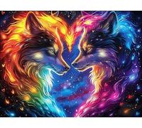 Starry Colorful Wolf 1000 Piece Pack DIY Jigsaw Puzzle Animal Pet Collectors Cognitive Development Educational Decorative Puzzle Gifts for Adults High-grade Cardboard 1000 PCS/75x50cm