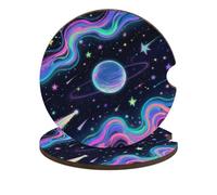 Starry Cosmos Car Cup Holder Coasters 2-Pack Absorbent Wood & Cork Coasters for Car Cup Holders, Festive Car Accessories for Women & Men