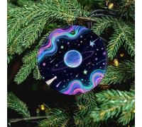 Starry Cosmos Ceramic Christmas Ornament - 2 Pcs Xmas Tree Porcelain Hanging Ornaments, Round Farmhouse Pendant for Xmas Tree, Holiday Party Decorations & Festive Gift 2.8 Inch