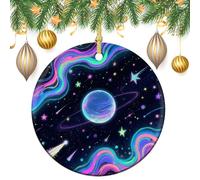 Starry Cosmos Ceramic Christmas Ornaments with Gold String - Round Double Sided Porcelain Tree Decorations for Fireplace, Mantel, Wreath Holiday Party Decor (2.8 Inch)