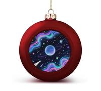 Starry Cosmos Christmas Ball Ornaments - Red Shatterproof Plastic Vintage Rustic Xmas Tree Decorations Pendant for Family Holiday Wedding Party Xmas Hanging Decoration