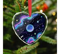 Starry Cosmos Christmas Ornaments - Heart Christmas Tree Decorations with Red String, Winter Holiday Keepsake Pendant for Fireplace, Mantel, Wreath Holiday Party Decor (3.1 Inch)